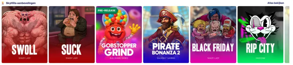 Bibliotheek met tafelspellen, slots en live casino