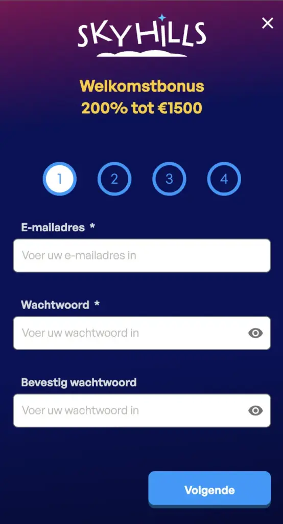 Snel formulier om een spelersaccount aan te maken